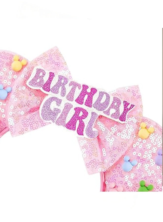 Happy D Birthday Minnie Ears Headband, Birthday Party Crown Headband Glitter Crown for Girl, Birthday Party Supplies (Pink) - Image 5